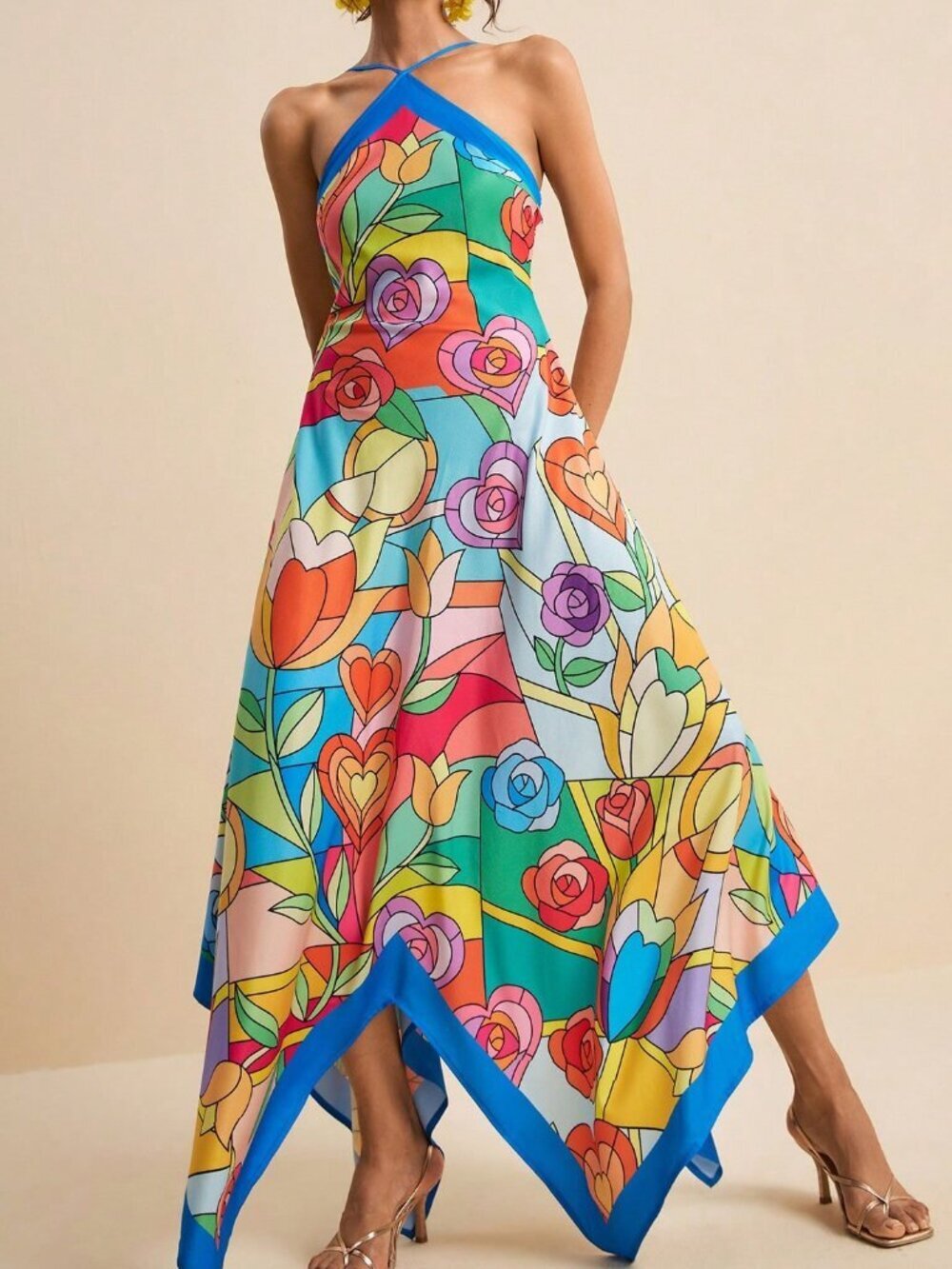 Multicolor Casual Women's Print Asymmetrical Hem Dress - Picture 5 of 5